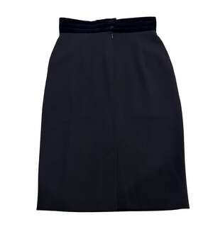 Escada Margaretha Ley Pencil Skirt Pleated Sz 36 Black Wool & Velvet Waist Band
